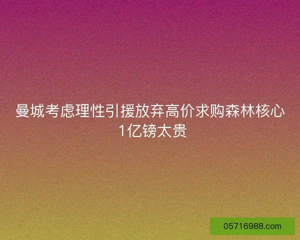 曼城考虑理性引援放弃高价求购森林核心 1亿镑太贵