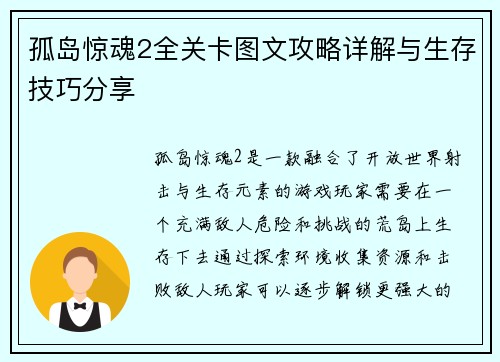 孤岛惊魂2全关卡图文攻略详解与生存技巧分享