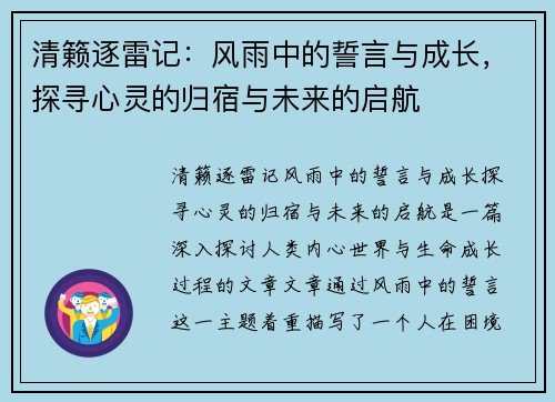 清籁逐雷记：风雨中的誓言与成长，探寻心灵的归宿与未来的启航